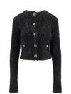 Balenciaga Crop Bouclé Cardigan In Black