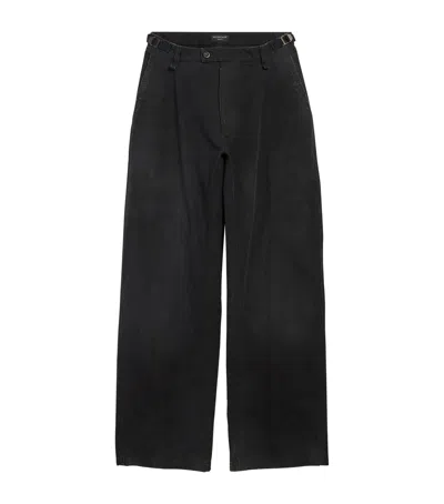 Balenciaga Cotton Wide-leg Trousers In Black