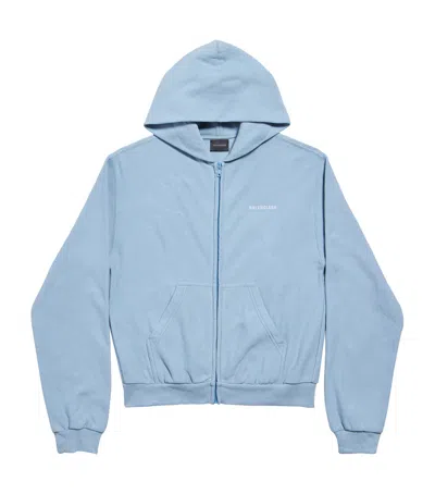 Balenciaga Cotton Zip-up Hoodie In Blue