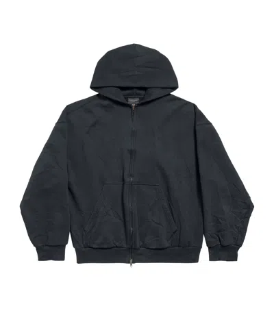 Balenciaga Cotton Zip-up Hoodie In Gray