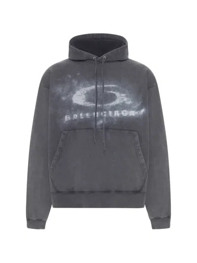 Balenciaga Crayon Loop Hoodie Drawstring Hood Kangaroo Pocket In Gray