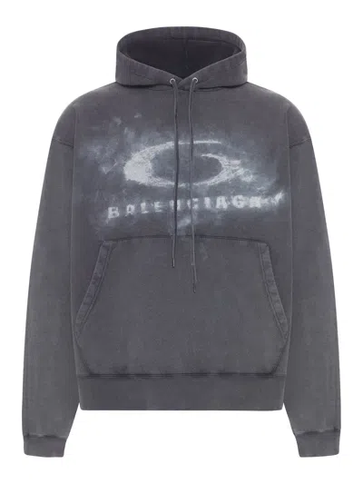 Balenciaga Washed Crayon Loop Oversized Hoodie In Gray
