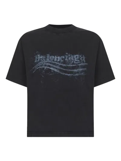 Balenciaga Political Graphic Print Crew Neck T-shirt In Blue