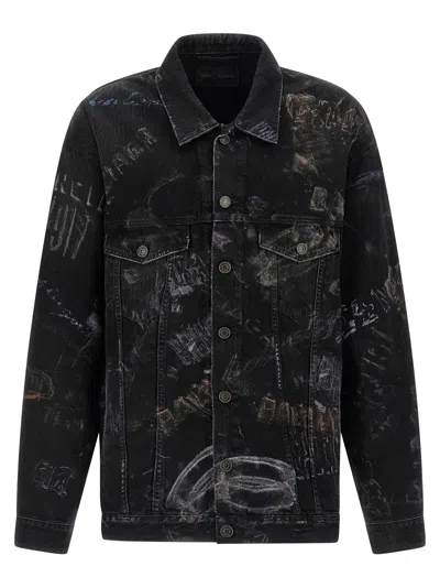 Balenciaga Crayon-print Oversized Denim Jacket In Black