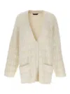 Balenciaga Wool Blend Jacquard Cardigan With V-neckline In Beige