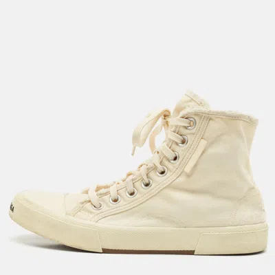 Pre-owned Balenciaga Cream Canvas High Top Sneakers Size 38 In White