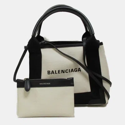 Pre-owned Balenciaga Cream Canvas Leather Xs Cabas Totes