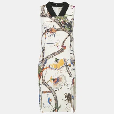 Pre-owned Balenciaga Cream Floral Print Silk Short Dress S