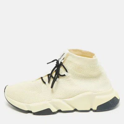 Pre-owned Balenciaga Cream Knit Fabric Speed Sock Lace Up Sneakers Size 39