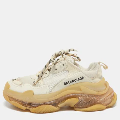 Pre-owned Balenciaga Cream Leather And Mesh Triple S Clear Sneakers Size 35