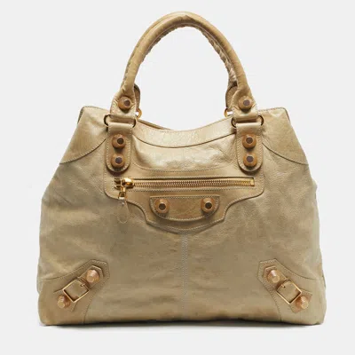 Pre-owned Balenciaga Cream Leather Ggh Brief Tote In White