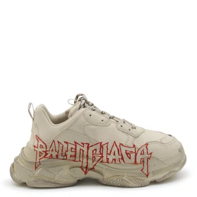 Balenciaga Triple S Leather Sneakers In Neutrals