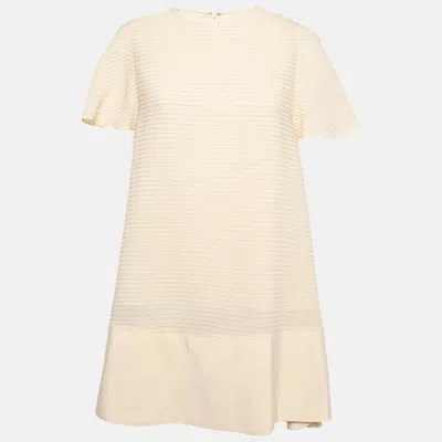 Pre-owned Balenciaga Cream Silk Pintuck Detail A-line Shift Dress M