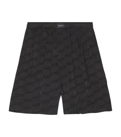 Balenciaga Creased Bb Logo Print Shorts In Black