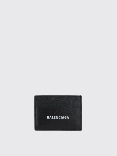 Balenciaga Credit Card Holder In Grained Calfskin With Logo In Black