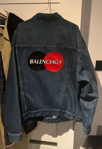 Pre-owned Balenciaga Credit Card Logo Denim Jacket In Blue