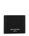 Balenciaga Men Black Bi-fold Wallet With Logo Lettering On The Front In Grained Leather Man In Black