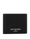 Balenciaga Men Black Bi-fold Wallet With Logo Lettering On The Front In Grained Leather Man In Black