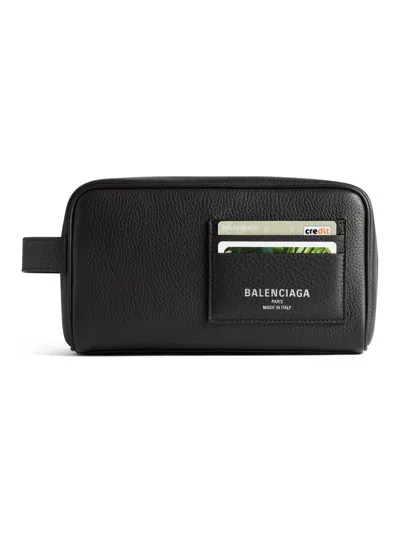 Balenciaga Credit Toiletry Pouch In Black