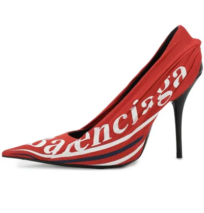 Pre-owned Balenciaga Crepe Knife 110 Ruched Logo Jersey Court Shoes High Heels Shoes 37 In Red