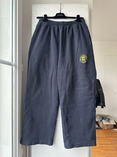 Pre-owned Balenciaga Crest Wide Trackpants In Navy