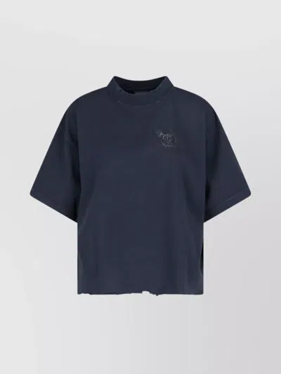 BALENCIAGA CREW NECK DISTRESSED HEM GRAPHIC PRINT TOP