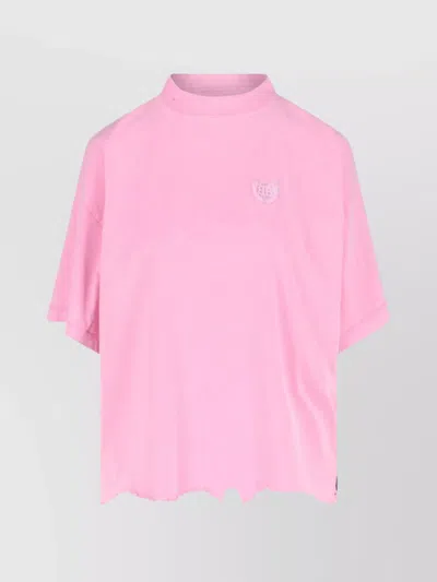 Balenciaga Crew Neck Distressed Hem Short Sleeves In Pink