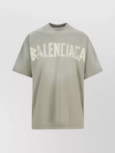 BALENCIAGA CREW NECK DISTRESSED NECKLINE GRAPHIC PRINT