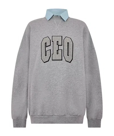 Balenciaga Crew Neck Long-sleeve Sweatshirt In Gray
