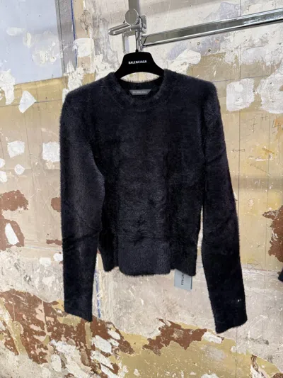 Balenciaga Crew Neck Plush Sweater In Blue