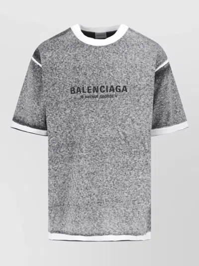 Balenciaga Crew Neck Shirt Short Sleeves Contrast Trim In Gray