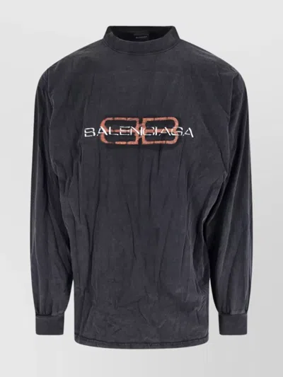 Balenciaga Crew Neck Short Sleeve T-shirt With Ribbed Cuffs In Black