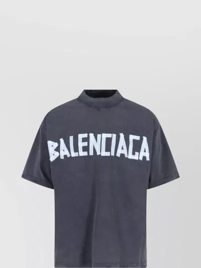 Balenciaga Crew Neck Washed Effect Short Sleeves In Blue