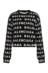 Balenciaga Women Allover Logo Wool Cropped Sweater In Black