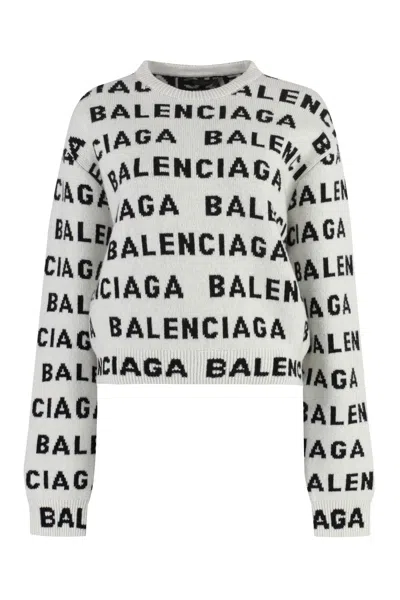 Balenciaga Crew-neck Wool Sweater In White