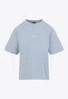 Balenciaga Womens Marine Logo-embroidered Relaxed-fit Cotton T-shirt In Blue