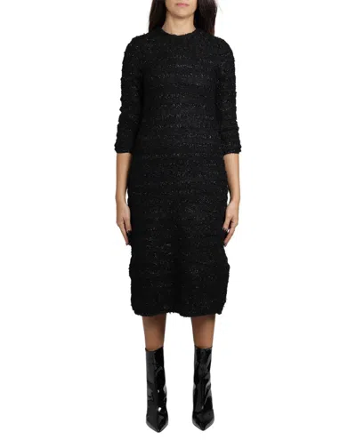 Balenciaga Tweed Button-back Dress In Black