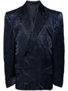 Balenciaga Crinkle-effect Double-breasted Blazer In 4100 Navy Blue