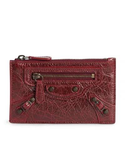 Balenciaga Crinkled Lambskin Le City Card Holder In Burgundy