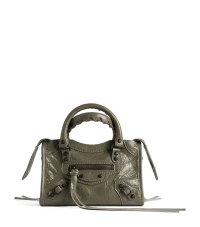 Balenciaga Crinkled Lambskin Nano Le City Top-handle Bag In Gray