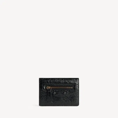 Balenciaga Crinkled Leather Card Case In Black