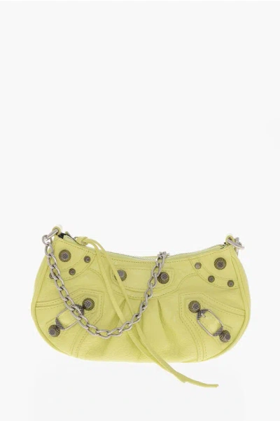 Balenciaga Crinkled Leather Le Cagole Mini Shoulder Bag With Metal Deta In Yellow