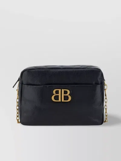 Balenciaga Crinkled Leather Shoulder Bag With Chain Strap In Black