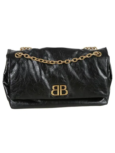 Balenciaga Crinkled Texture Shoulder Bag In Black