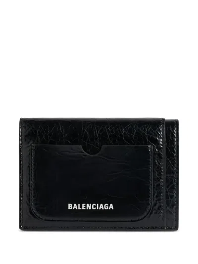 Balenciaga Crinkled-leather Wallet In Black