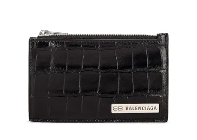 Pre-owned Balenciaga Croc Embossed (5 Card Slot) Coin Card Holder In Black