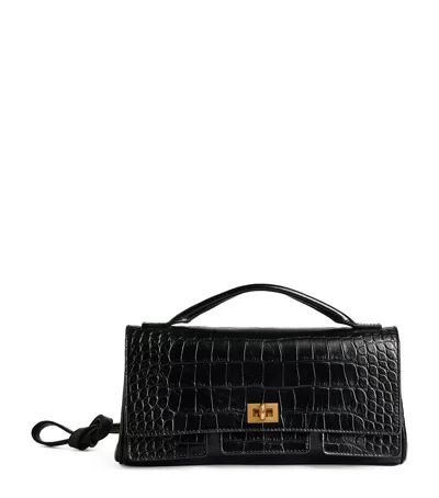 Balenciaga Croc-embossed Calfskin Bel Air Clutch Bag In Black