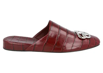 Pre-owned Balenciaga Croc Embossed Leather Cosy Bb Mule (women's) Sneakers In Dark Red