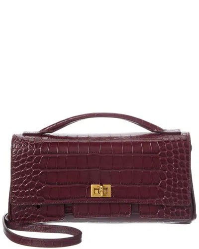 Balenciaga Croc-embossed Shoulder Bag In Burgundy