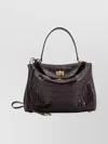 Balenciaga Women Rodeo Leather Shoulder Bag With Croco Effect In Burgundy